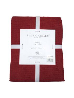 Laura Ashley Surrey Red Tablecloth 60x120 Inches Seats 10-12 Polyester Textured